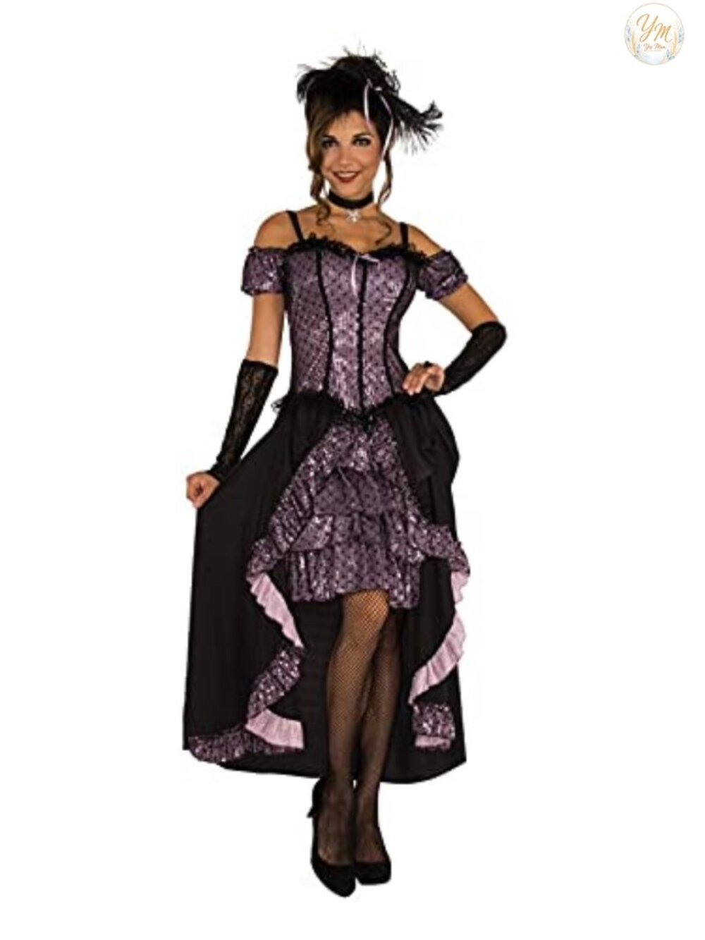 Rubies Dance Hall Mistress Costume Dress Choker Headpiece Glovelettes